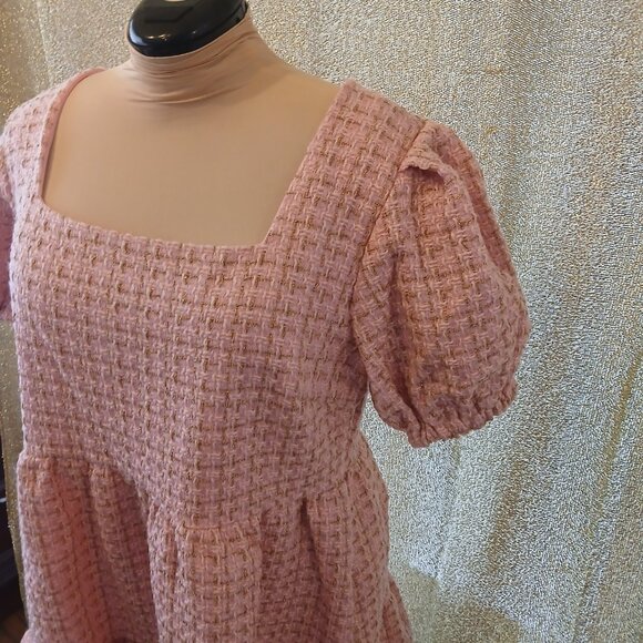 Simply Southern Pink and Gold Boucle Babydoll Dress - Picture 3 of 9